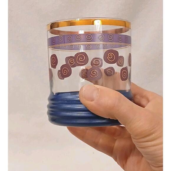 Sakura Sango Sue Zipkin Tumbler Drink Glass Blue Gold Cocktail Party Art Deco - Picture 10 of 15